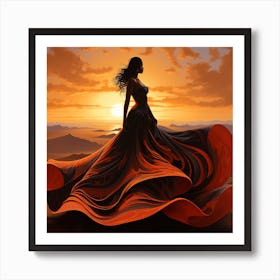 Sunset Girl In Red Dress Art Print