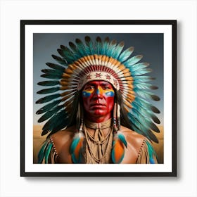 Vibrant and detailed artistic portrait photography of a Native American Indian warrior in full war paint Art Print