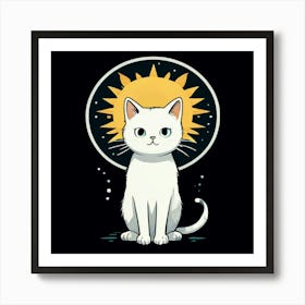 A Curious White Cat Soaking Up The Adoration Of The Sun Exclusively In A Dreamy Head To Toe Faith Art Print