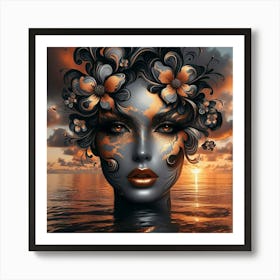 Beautiful Woman In The Sea Art Print