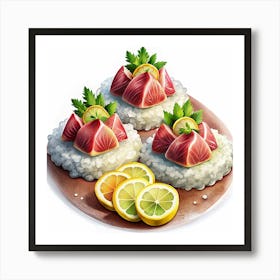 Three Pieces Of Sashimi On A Plate Art Print