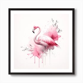 Pink Flamingo Watercolor Painting Art Print