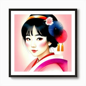 Shadows and Silk: Portrait of a Geisha's Elegance Art Print