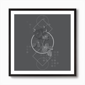 Vintage White Misty Rose Botanical with Line Motif and Dot Pattern in Ghost Gray n.0347 Art Print