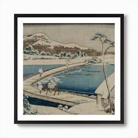 Japanese Artan Ancient Picture Of The Boat Bridge At Sano In Kozuke Province From The Series Curious Views Of Famous Bridges In The Provinces (Early 1830s) Art Print