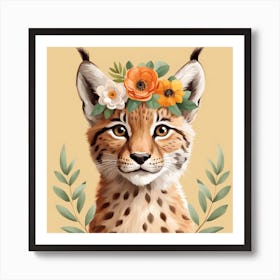 Floral Baby Lynx Nursery Illustration (18) Art Print