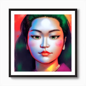 Asian Girl With Green Hair Art Print