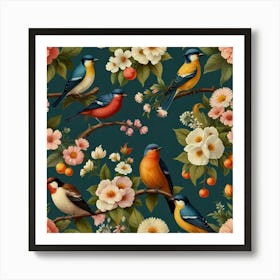 Birds And Flowers 1 Art Print