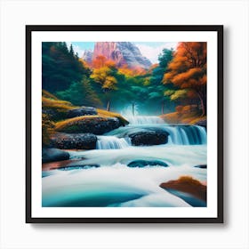 Waterfall In The Mountains 28 Art Print