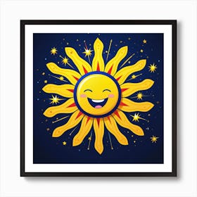 Lovely smiling sun on a blue gradient background 143 Art Print