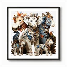 Lions And Zebras Art Print