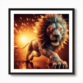 Lion In Flames Art Print