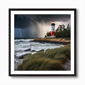 Lightning Storm Over The Lighthouse Art Print