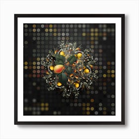 Vintage Pear Fruit Wreath on Dot Bokeh Pattern n.0353 Art Print