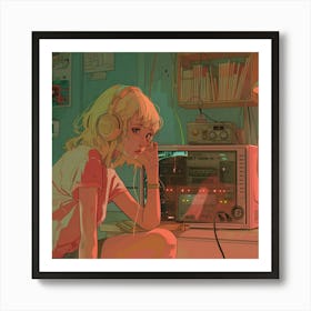 Girl With Headphones 2 Art Print