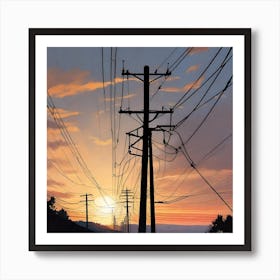 Sunset Power Lines Art Print