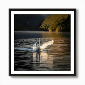 Firefly Majestic Swan Gliding Over Mystical Lake 2439 (2) Art Print