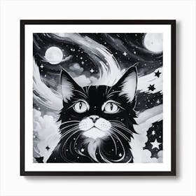 Black Cat In The Night Sky Art Print