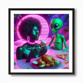 Aliens And Pizza Art Print