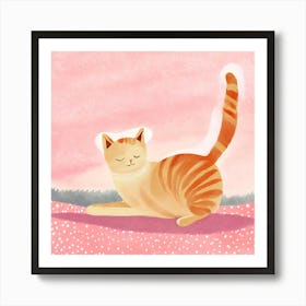 Cat On Pink Background Art Print