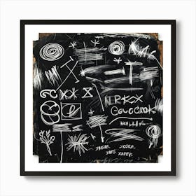 Abstract White Chalk And Black Wax Crayon Design Childrens Art Inspired Featuring Rough Strokes (5) Art Print