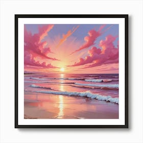 Sunset Beach Pink Dreamy Art Print Art Print