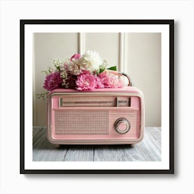 Firefly Vintage Pink And Grey Radio With Pastel Flowers 11335 (2) Art Print