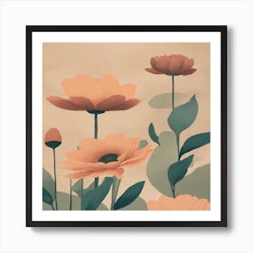 Flowers On A Beige Background Affiche