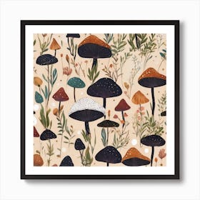 Whimsical Mushrooms pattern Art Print