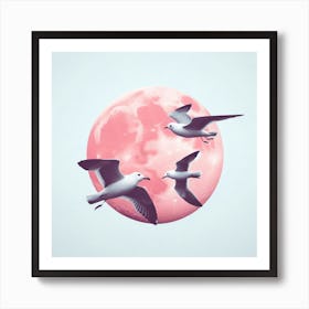 Pink Moon Seagulls Art Print