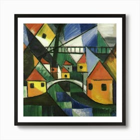 Bridge over the river surrounded by houses 18 Art Print