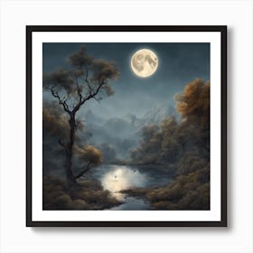 Full Moon Over The River 1 Art Print