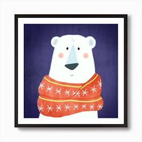 Polar Bear With Scarf Square Art Print