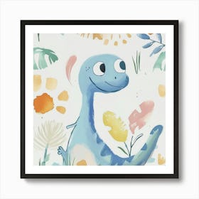 Cute Muted Pastels Compsognathus Dinosaur  1 Art Print