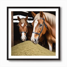 Two Horses Eating Grass Art Print