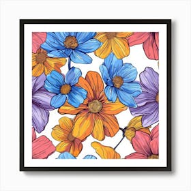 Watercolor Flowers Seamless Pattern Art Print