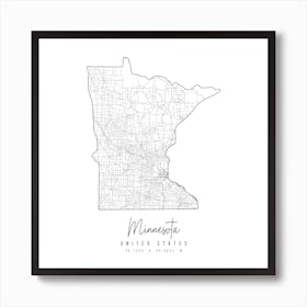 Minnesota Minimal Street Map Square Art Print