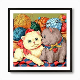 Knitting Kitties Art Print