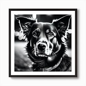 Black And White Dog Portrait 1 Art Print