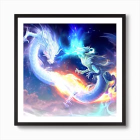 Dragons Fighting In The Sky Art Print