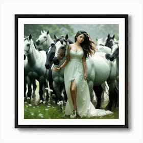 Beautiful Woman With Horses Art Print