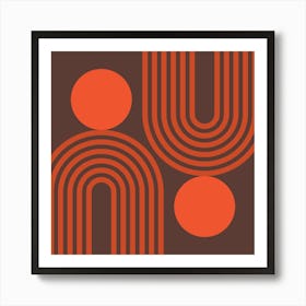 Mid Century Modern Geometric 465 In Royal Brown Pastel Dark Red Rainbow And Sun Abstraction 02 Art Print