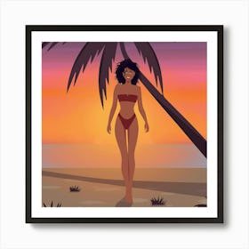 Afro-American Woman On The Beach Art Print