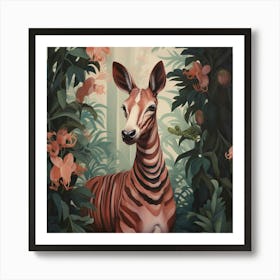Okapi 1 Pink Jungle Animal Portrait Art Print