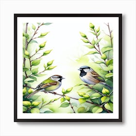 Birds On A Branch Art Print