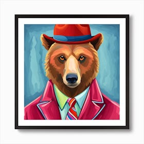 Bear In a Pink Suit with a Red Hat Art Print