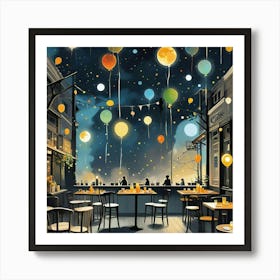 Night Sky With Balloons Art Print