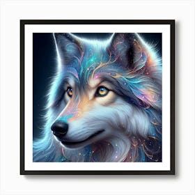 Electric Fantasy Wild Wolf Face 4 Art Print