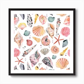 Sea Shells Marine Sand Square Art Print
