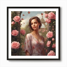 Roses And Butterflies Art Print